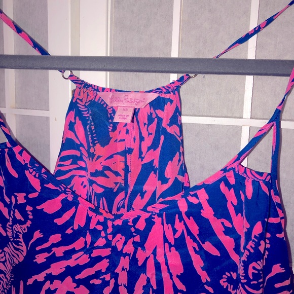 Lilly Pulitzer Silk Tank Spaghetti Strap Swing Racer Back Shell Pink Blue XS - Picture 8 of 16